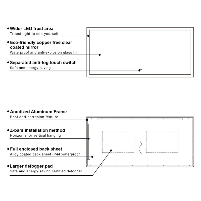 60 in. W x 28 in. H Aluminium Framed Rectangular LED Light Bathroom Vanity Mirror
