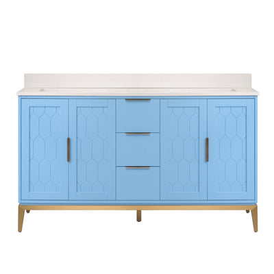 60 in. W x 22 in. D x 35 in. H Bathroom Vanity in Light Blue with Carrara White Quartz Vanity Top with White Sink