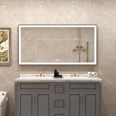 60 in. W x 28 in. H Aluminium Framed Rectangular LED Light Bathroom Vanity Mirror