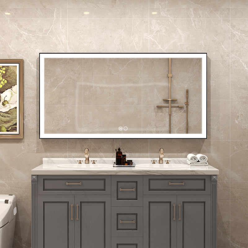 60 in. W x 28 in. H Aluminium Framed Rectangular LED Light Bathroom Vanity Mirror
