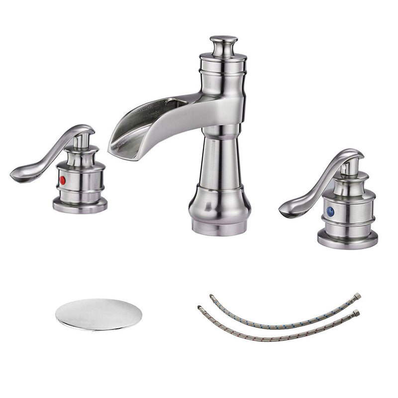 8 in. Waterfall Widespread 2-Handle Bathroom Faucet With Pop-up Drain Assembly