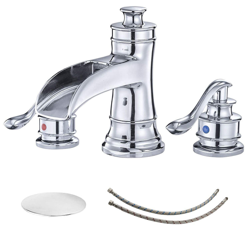 8 in. Waterfall Widespread 2-Handle Bathroom Faucet With Pop-up Drain Assembly in Spot Resist Polished Chrome